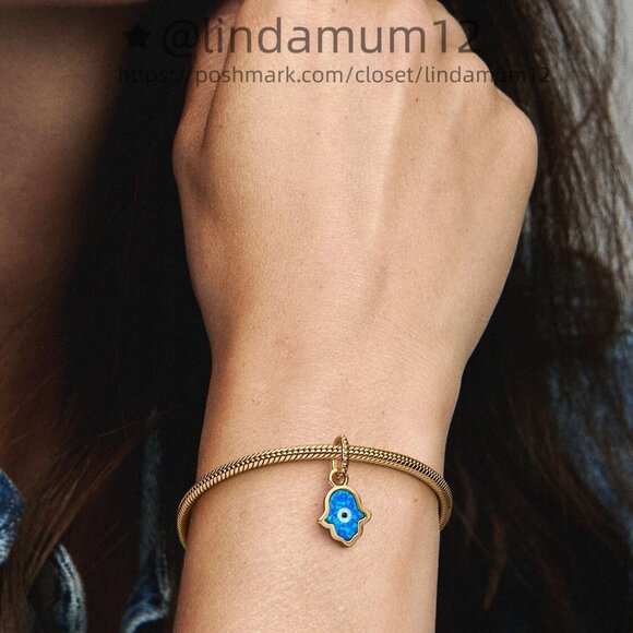 Pandora Opalescent Blue Hamsa Hand Dangle Charm - Picture 4 of 5